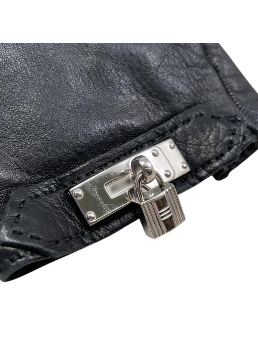 Hermes Gloves Kelly Cadena 7 Sizes Leather Black Silver - Picture 9 of 11